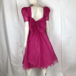Vtg 80s 90s pink bow prom dress kawaii lolita XS